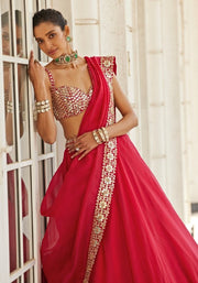 Women’s Red Embroidered Lehenga Choli Set with Dupatta