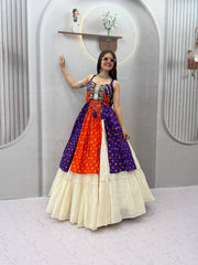Women’s Bandhani Lehenga Choli with Kutchi Mirror Work