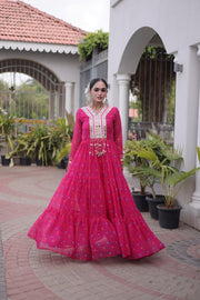 Women’s Printed Anarkali Dress with Embroidered Yoke