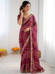 Women’s Green Bandhani Print Saree with Embroidery Work Border