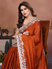Women’s Saree with Floral Embroidery Border, Elegant Indian Traditional Look