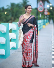 Ready to Wear Crape Silk Saree, Printed Stitched Saree with Decorative Border