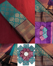 Teal Blue Lichi Silk Saree for Women with Floral Jacquard Work and Rich Woven Border