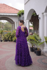 Women’s Printed Anarkali Dress with Embroidered Yoke