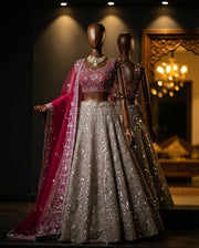 Women’s Magenta Pink & Silver Embroidered Lehenga Choli Set with Dupatta