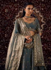 Women’s Slate Blue Lehenga Choli Set with Dupatta, Indian Ethnic Wedding Wear