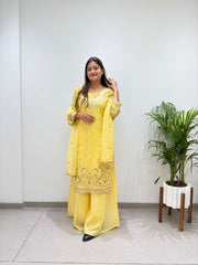 Women’s Embroidered Malay Crepe Kurti Palazzo Set With Party Wear