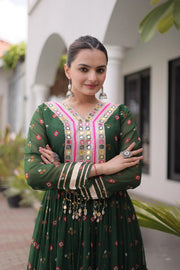 Women’s Printed Anarkali Dress with Embroidered Yoke