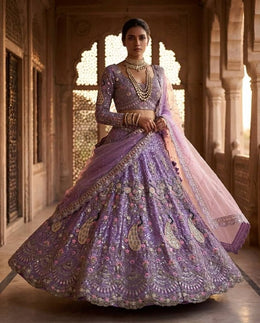 Women’s Lavender Purple Embroidered Lehenga Choli Set with Dupatta