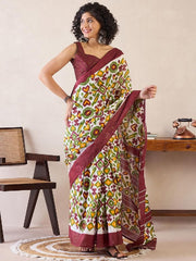Women’s Green Printed Mul Cotton Ready to Wear Saree with Pocket