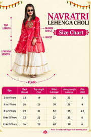 Indian Lehenga Choli Set with Red Bandhani Printed Top and Cream Flared Lehenga Skirt