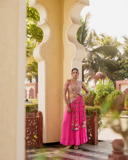 Women’s Pink Embroidered Lehenga Choli Set