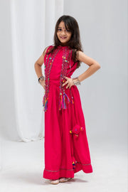 Indian Ethnic Dress, Pink Sleeveless Anarkali Style Maxi Dress with Multicolor Tassel