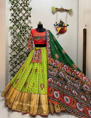 Women’s Green and Red Lehenga Choli Set with Dupatta