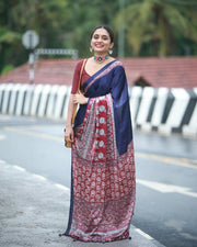Ready to Wear Crape Silk Saree, Printed Stitched Saree with Decorative Border