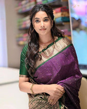 Purple and Green Silk Saree for Women with Traditional Jacquard Woven Design