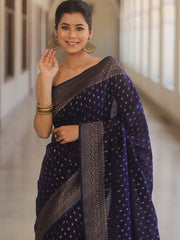 Banarasi Silk Saree for Women with All Over Woven Butti Design and Rich Jacquard Border