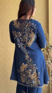 Women’s Embroidered Chinon Silk Kurta Sharara Set