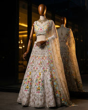 Women’s Ivory Floral Embroidered Lehenga Choli Set with Dupatta