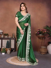 Women’s Saree with Floral Embroidery Border, Elegant Indian Traditional Look