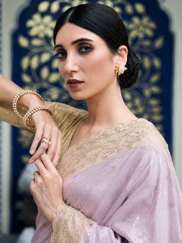 Pastel Pink Kanjivaram Silk Saree – Gold Zari Embroidered Wedding & Bridal Saree