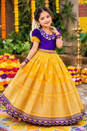 Girls Traditional Kerala Lehenga Choli Set – Silk Finish Digital Print Festive Wear.