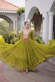 Women’s Printed Anarkali Dress with Embroidered Yoke
