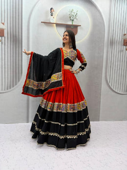 Women’s Black and Red Lehenga Choli Set, Indian Ethnic Wedding Outfit