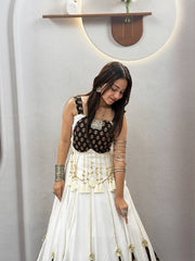 Women’s Lehenga Choli Set, Traditional Indian Ethnic Wear with Gold Print Detailing