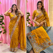 Ivory Tissue Silk Saree – Heavy Embroidered Indian Wedding & Party Wear Saree