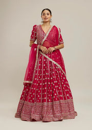 Women’s Red Embroidered Lehenga Choli Set with Dupatta