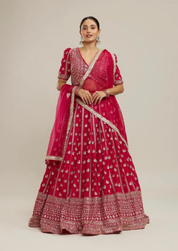 Women’s Red Embroidered Lehenga Choli Set with Dupatta
