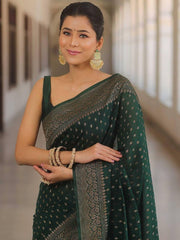 Banarasi Silk Saree for Women with All Over Woven Butti Design and Rich Jacquard Border
