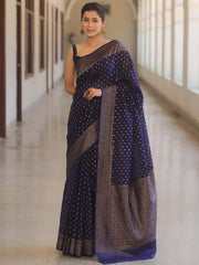 Banarasi Silk Saree for Women with All Over Woven Butti Design and Rich Jacquard Border