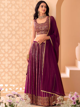Wine Purple Sequin Embroidered Lehenga Choli with Dupatta – Elegant Indian Wedding & Festive Wear