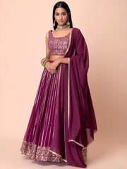 Wine Purple Sequin Embroidered Lehenga Choli with Dupatta – Elegant Indian Wedding & Festive Wear