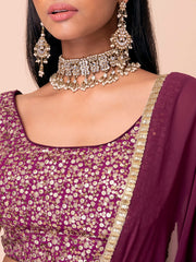 Wine Purple Sequin Embroidered Lehenga Choli with Dupatta – Elegant Indian Wedding & Festive Wear