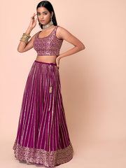 Wine Purple Sequin Embroidered Lehenga Choli with Dupatta – Elegant Indian Wedding & Festive Wear