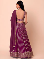 Wine Purple Sequin Embroidered Lehenga Choli with Dupatta – Elegant Indian Wedding & Festive Wear