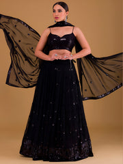Black Sequin Embroidered Lehenga Choli with Dupatta – Elegant Indian Wedding & Party Wear