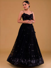 Black Sequin Embroidered Lehenga Choli with Dupatta – Elegant Indian Wedding & Party Wear