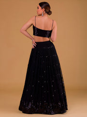 Black Sequin Embroidered Lehenga Choli with Dupatta – Elegant Indian Wedding & Party Wear