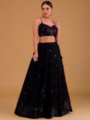 Black Sequin Embroidered Lehenga Choli with Dupatta – Elegant Indian Wedding & Party Wear