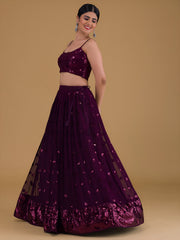 Wine Purple Sequin Embroidered Lehenga Choli with Dupatta – Elegant Wedding & Festive Wear