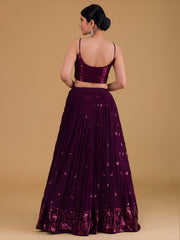 Wine Purple Sequin Embroidered Lehenga Choli with Dupatta – Elegant Wedding & Festive Wear
