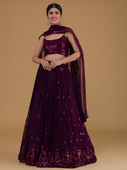 Wine Purple Sequin Embroidered Lehenga Choli with Dupatta – Elegant Wedding & Festive Wear