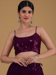 Wine Purple Sequin Embroidered Lehenga Choli with Dupatta – Elegant Wedding & Festive Wear