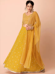 Mustard Yellow Sequin Embroidered Lehenga Choli with Dupatta – Elegant Indian Wedding & Festive Wear