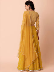 Mustard Yellow Sequin Embroidered Lehenga Choli with Dupatta – Elegant Indian Wedding & Festive Wear