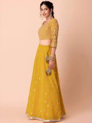 Mustard Yellow Sequin Embroidered Lehenga Choli with Dupatta – Elegant Indian Wedding & Festive Wear
